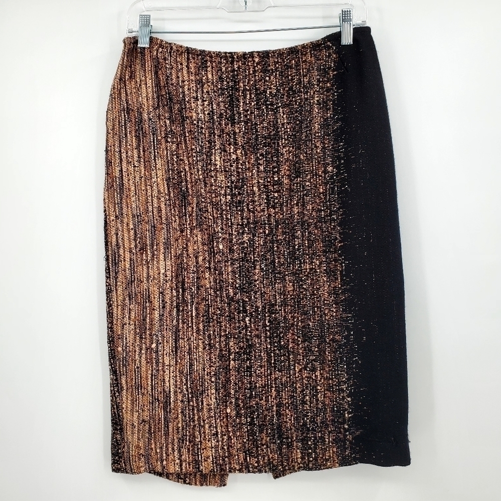 Lafayette 148 New York Wool Mix Brown Black Tweed Pencil Skirt